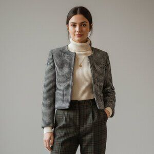 Tracy Evans Blazer Tweed Office Academia Career Jacket Black Women sz Small